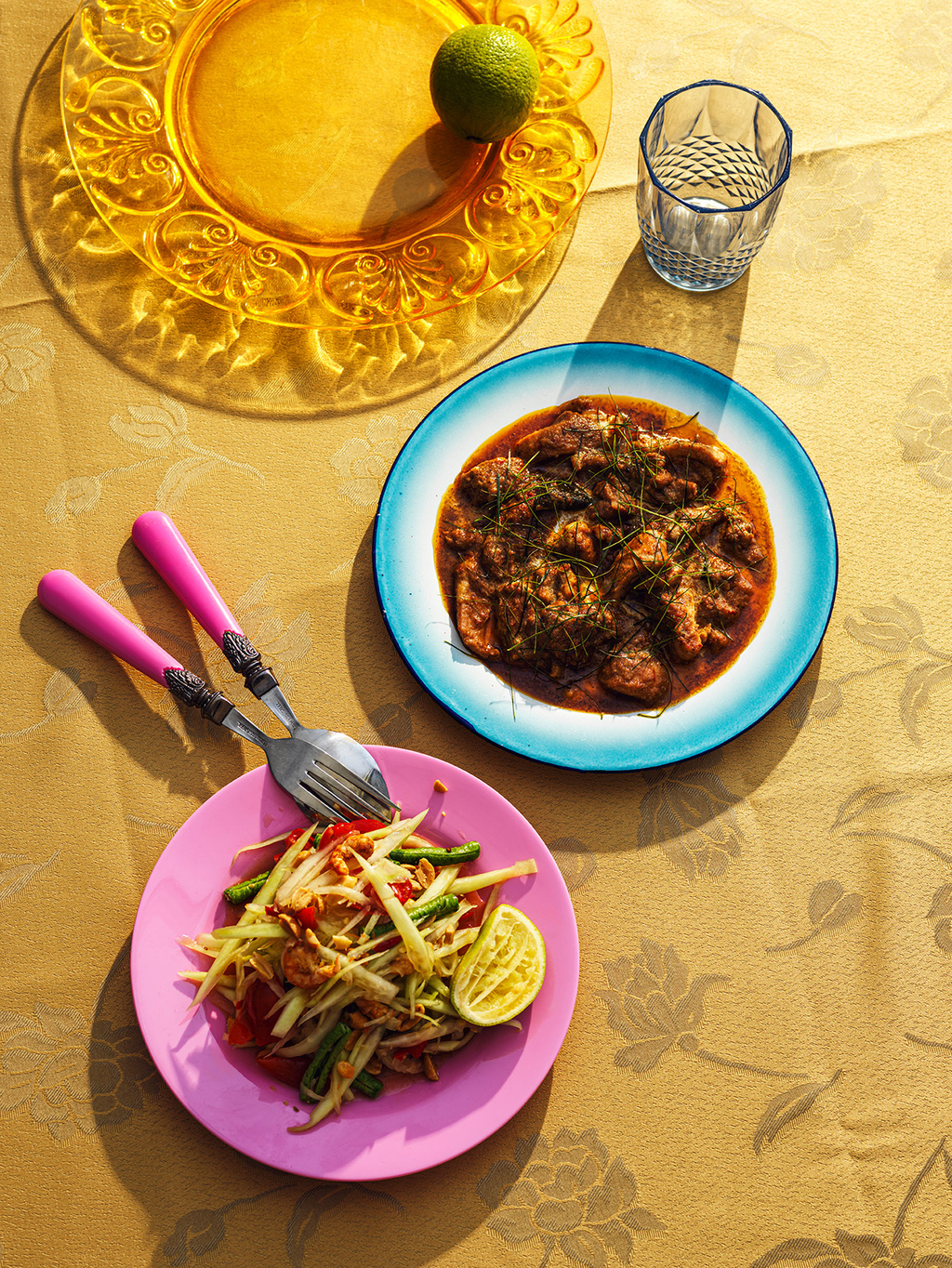 A set table with two dishes