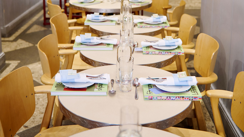 A set table at a book release party